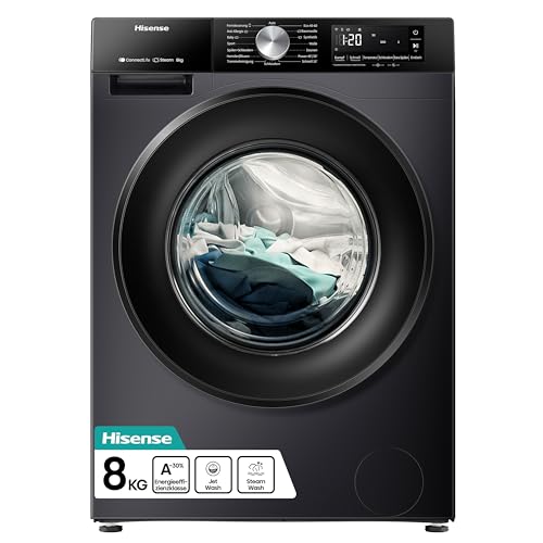 Hisense WF3S8043BB3 Waschmachine mit Dampffunkunktion, 8 kg, 1400 U,min, WIFI, ConnectLife, Power JetWash, Anti-Allergie...