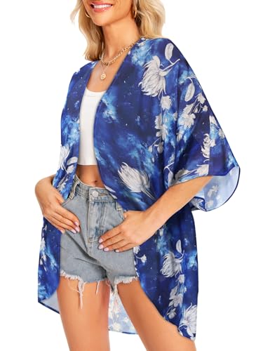 Image of Women Kimono Cardigans Casual Summer Tops Cover up Open Front Floral Print Resort Wear 2026