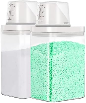 2 Stück Waschmittel Aufbewahrungsboxen 1500ml | Mit Messbecher Für Pulver Und Flüssigwaschmittel