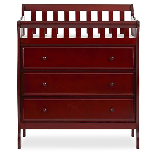 Dream On Me Marcus Changing Table And Dresser In Cherry, Features 3 Spacious Drawers, Non-Toxic Finishes, Comes With 1" Changing Pad, Made Of Solid Wood