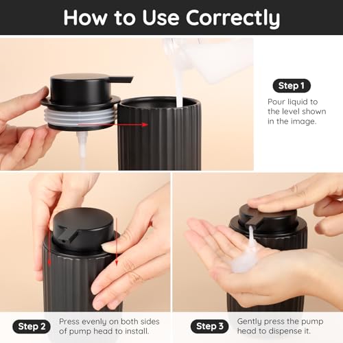 Image of Segbeauty Black Soap Dispenser, 10.8oz Ceramic Liquid Soap Dispenser for Farmhouse Decor, 320ml Empty Refillable Press Pump Bottle Lotion Containers for Bathroom Kitchen Modern Home Decor