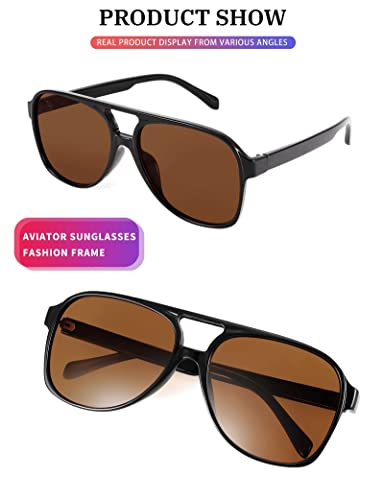 Image of FEISEDY Vintage Retro 70s Plastic Aviator Sunglasses Women Men Classic Large Squared Frame B2751