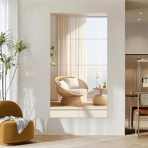 Image of 8 Pieces 14 x 12 Inch Shatterproof Acrylic Mirror Tiles - Self Adhesive Unbreakable Wall Mirrors for Kids Toddlers Bedroom Bathroom and Home Gym - Flexible