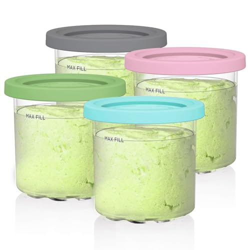 AUMUA 4 Pack Ice Cream Pints Compatible with Ninja NC300UK NC300UKCO NC300UKCP NC301 Creami Ice Cream & Frozen Dessert Maker BPA-Free & Dishwasher Safe 16oz Tubs Containers with Color Lids