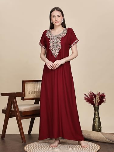 Image of 9shines Label Stylish Alpine Nighty Maxi for Women | Full Length Trendy Nightgown | Premium Nightdress | Nightwear | Heavy Embroidery Nighty with Pockets(2891)