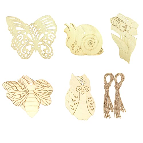 PIIKNUO 50 Piezas Recortes de Madera sin Terminar Decoración Artesanal Manualidades Pintura de Madera para Niños DIY Colgante de Madera para Pintar para Niños Pintando Proyecto de Manualidades Cover