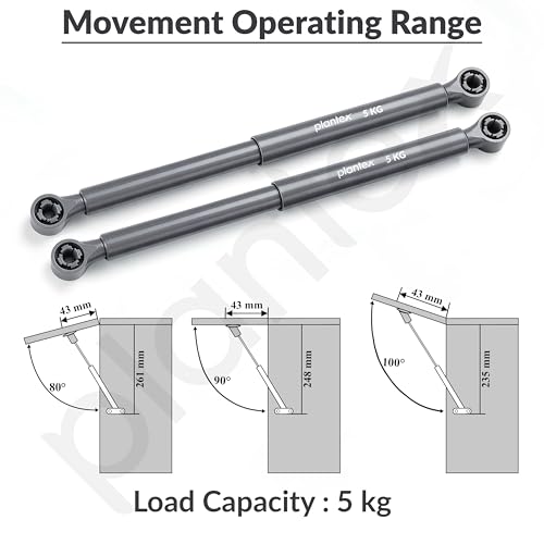 Image of Plantex 10 Inch Hydraulic Gas Spring Stay Strut Pneumatic Lift Support with Cover /Cabinet Hinges Support /Capacity 5 KGS (50 N) - Pair of 1 (2 Pcs) (Silver)