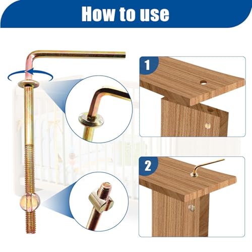 Taiss 16 Stück goldene Möbelschraube mit Zylindermuttern Set M6x40mm/50mm/60mm/70mm/80mm Babybett Schrauben, Bettschraube sechskant Kit,Flachkopfschrauben M6, hülsenschrauben für Babybetten.