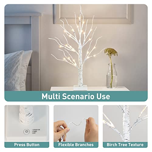 Pabipabi 4 Packs Lighted Birch Tree 24 Led 24'' Christmas Tree Small Bonsai Tree Artificial Tree Lights Battery Powered Timer Warm White Mini Table Top Tree For Home Office Wedding Decor #TOP6
