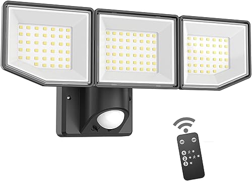 Motion Sensor Outdoor Lights, 38W 8000LM LED Security Lights, 3 Head Adjustable Motion Detected Flood Lights, IP65 Waterproof, Dusk to Dawn, 6500K, Outdoor Floodlights for Garage, Yard, Patio, Porch