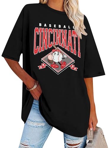 Baseball Shirt Women Oversized Game Day Shirts Baseball Team Fans Tee Sports Jersey Gift Tops Black