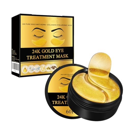 Paquete de 60 Piezas: Mascarillas Antienvejecimiento para Ojos con Oro de 24K — Infundidas con Colágeno y Ácido Hialurónico para Reafirmar, Efecto Lifting y Atenuar Líneas Finas y Arrugas