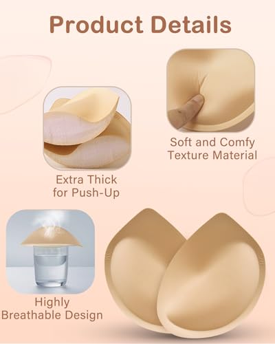 Super Thick Bra Pads Inserts for Push Up, 2 Pairs Breast Enhancers Sport Padding Add 1-2 Cups for Women Dresses Swimsuits Sport - B/C3