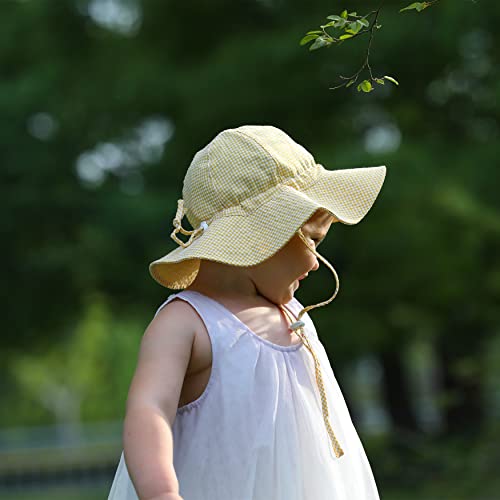 Image of Baby & Toddler Wide Brim Sun Hats UPF 50+ Sun Protection Bucket Cap Cute Adjustable Hat in Seersucker