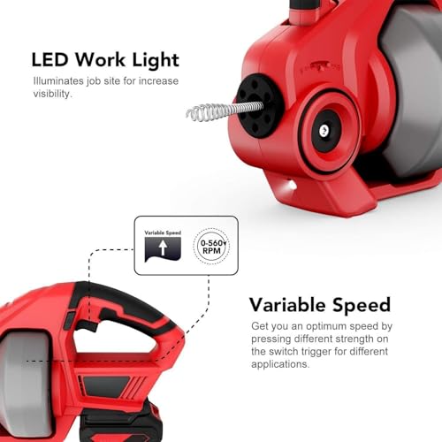 22V Electric Cordless Drain Auger, 25Ft Auto-Feed Plumbing Snake with 2.0Ah Battery & Charger, Drain Snake Clog Remover for Bathroom, Sink, Shower, Sewer Pipes (3/4"-2")