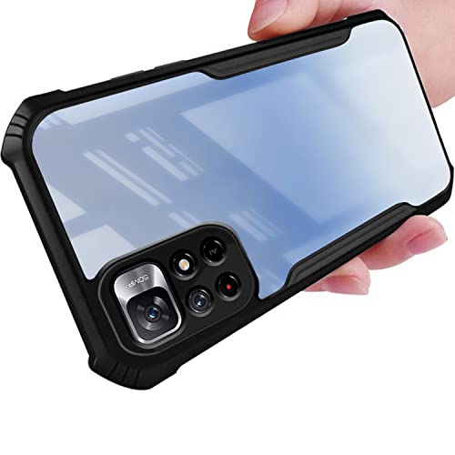 Image of Pikkme Plastic Crystal Clear Transparent Back Ultra Hybrid Full Camera Protection Raised Edge with 360 Degree Protection Bumper Back Cover for Mi Redmi Note 11T / Poco M4 Pro 5G (Black)