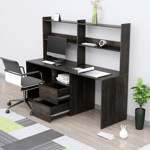 Image of Bniture Wooden Study Table for Home | Engineered Wood Study Table with Book Shelf | Multi Purpose Computer Desk for Study & Writing | Laptop Table for Home with Drawers & Storage Shelf | Flower Wenge