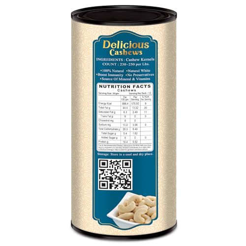 Image of DRIFRUTZ Delicious Cashew W240 | 400g (400g x 1) Tin Pack | Whole Cashew Kernels | Known for Mild Sweetness, Smooth Texture, and Satisfying Bite in Every Handful
