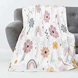 GSAEIMCT Manta De Forro Polar con Diseño Flores Arcoiris Arte Bohemio para Sofá Cama,Mante De Forro Polar Sherpa 3D Blanco Rosado Desenfadados,Decoración De Habitación Infantil,130X150Cm