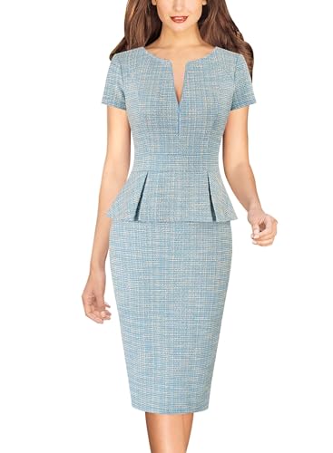 Image of VFSHOW Womens Work Business Office Front Zipper Peplum Bodycon Dresses Elegant Short Sleeve Slim Church Pencil Sheath Dress