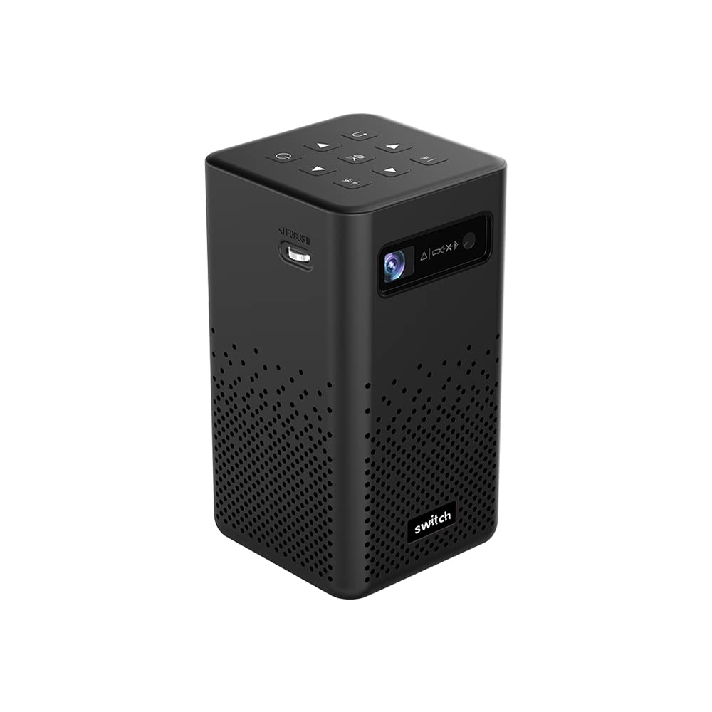 SWITCH Smart Mini Portable Projector Pro, 300 ANSI Lumens, 4K Video Support, Up To 200" Projection, 6+ Hours Play Time, Built-in Speaker, Android 9.1, Netflix, YouTube & Other Apps