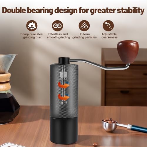 Manual Coffee Grinder Non-Detachable Stainless Steel Conical Burr Aluminum Coffee Bean Grinder with 25 Grinding Settings Cleaning Brush Grindable Espresso Moka Pot French Press for Camping Black - Thumbnail 6