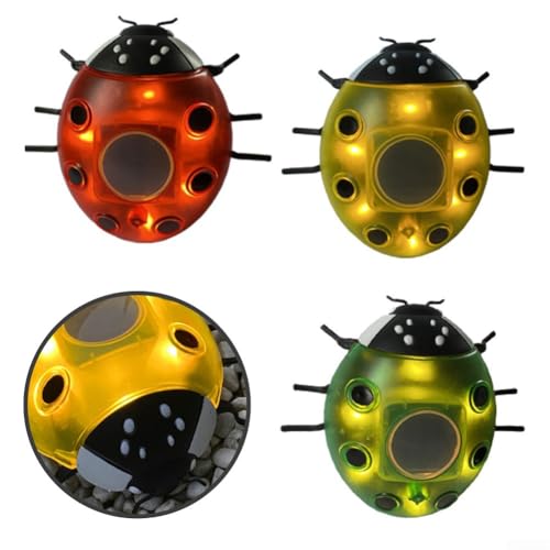SageFurned Set of 3 Outdoor Solar Powered Ladybug Decorative Lights Waterproof IP44 Garden Stake Lamps for Pathway Driveway Yard Flowerbed and Courtyard Automatic Dusk to Dawn Operation