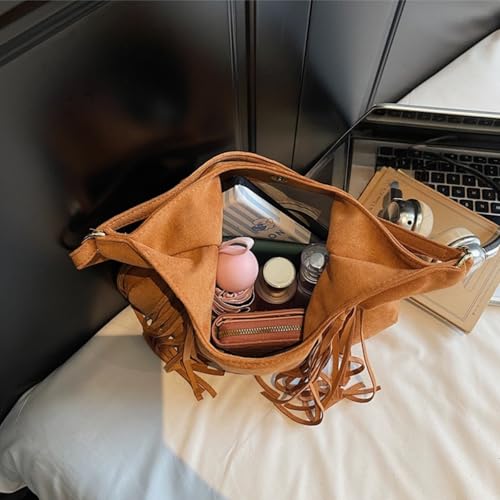 Image of Women Vintage Suede Fringe Hobo Bag Tote Shoulder Bag Crossbody Bag and Hippie Western Cowgirl Purse Shoulder Bag