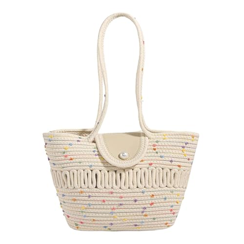 PuTian Woven Tote Handbag for Women summer Beach Shoulder Bag Top-Handle Vintage Purse for Vocation Travel