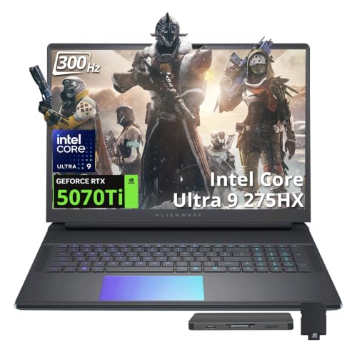 Image of Dell Alienware 18 18 inch WQXGA 300Hz Gaming Laptop, Intel Core Ultra 9 275HX, GeForce RTX 5070 Ti, 64GB RAM, 5TB Storage (4TB SSD+1TB Docking Station), Backlit Keyboard, Wi-Fi 7, Win 11 Pro, Black Teal