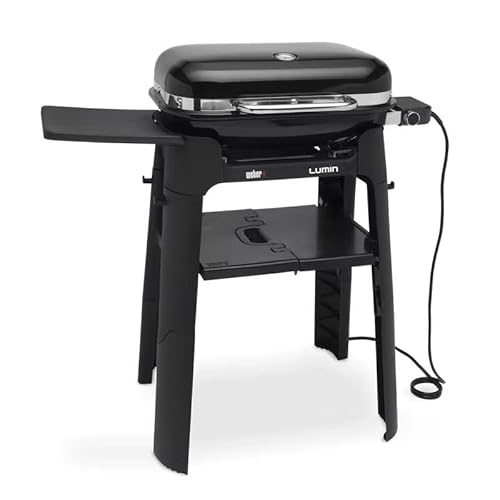 Weber Lumin Elektrogrill mit Ständer/Versiegelung, Räuchern, Dampfgaren, Kochen und Warmhalten, bis zu 315 °C, emaillierte Eisengrills, Grillfläche: 33 x 49 cm, Schwarz