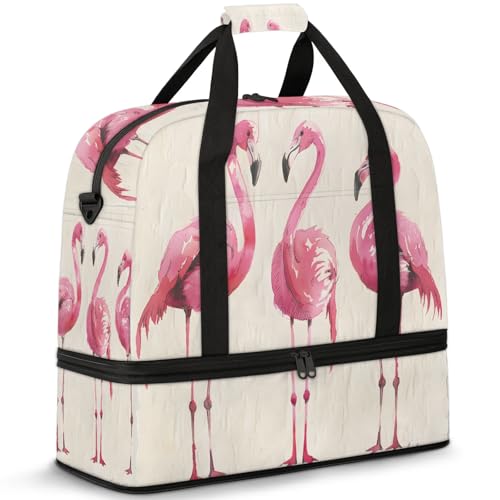 Large Weekender Overnight Bags Abstract Pink Flamingo Travel Duffel Bag for Women Men Gym Bags With Shoe Compartment Foldie Travel Tote Bag Carry On Personal Item Bag for Travel Gym Sports