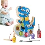 Brettspiel Zum Angeln - Schraubspiel Mit Dinosaurier-förmigen Muttern,Holzspielzeug in Dinosaurierform mit Schraubendreher,Lernspielzeug Für Kinder Im Kindergartenalter Vorschule