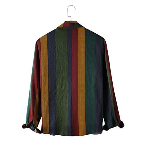 Striped Shirt For Men Vintage Button Up Long Sleeve Casual Dress Shirts Regular Fit Big And Tall Retro Cotton T-Shirts #TOP2