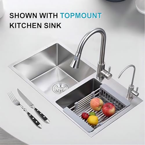 DuyviSteil 31" x 18" Silver Double Bowl Kitchen Sink, Drop-in/Topmount Overmount Kitchen Sinks with 304 Nano-Coated and Drainage Pipes & Fruit Basket by DuyviSteil - Image 5