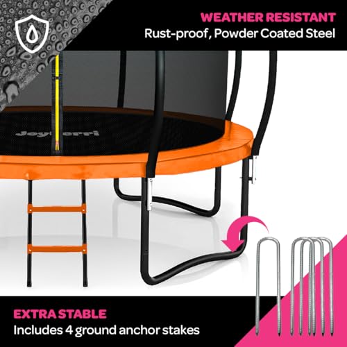 Image of JoyBerri Upsurge Trampoline Outdoor - ASTM Certified Safe 8Ft 10Ft 12Ft 14Ft 15Ft 16Ft Recreational Trampoline for Kids and Adults. Anti-Rust Coating with Enclosure Net, Ladder, Sprinkler & LED Lights