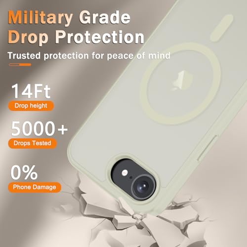 Image of YENAPOON for iPhone 17e Case, iPhone 16e Case, Matte Magnetic Phone Cover [with 1 Screen Protector] [Support for MagSafe] [Shockproof Military Grade Protection] Translucent Frosted Back, Cream White