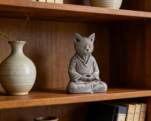 Estatua decorativa zen de gato meditando 7 pulgadas miniatura 6