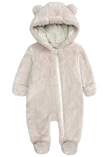 Image of CHAOJIESI Baby Snowsuit Bear Ear Hooded Jumpsuit Fleece Romper Zipper Winter Coat Outfits