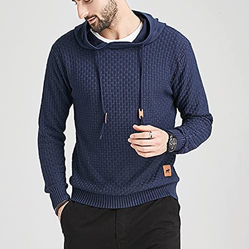Hoodies for Men Pullover Ribbed Knit Casual Long Sleeve Pullover Hooded Slim Fit Solid Sport Crewneck Sweatshirts4