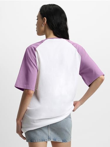 Image of JUNEBERRY 100% Pure Cotton Oversized Fit Drop Shoulder Graphic Printed Raglan Sleeves Boyfriend T-Shirt for Women (Sizes: S to 2XL)