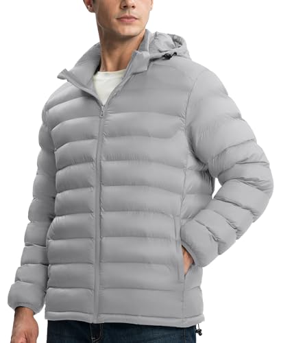 Image of Gopune Men's Lightweight Puffer Jacket Detachable Hooded Water Resistant Puffy Winter Down Jackets for Snow Ski Travel