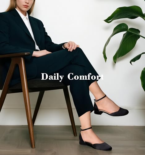 Image of Ankis Round Closed Toe Heels for Women, Low Block Heel Dress Shoes
