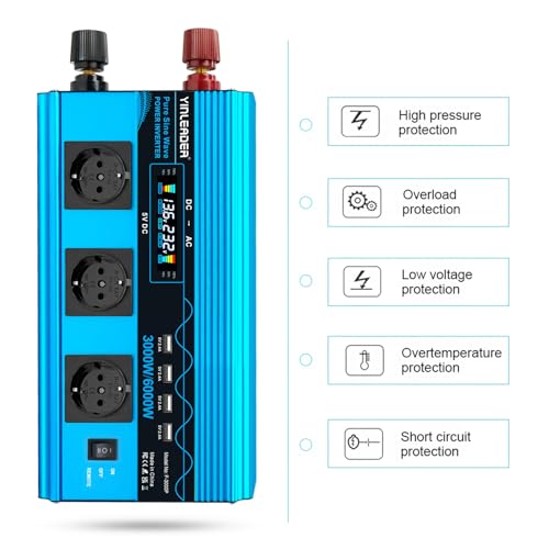 Inversor de corriente de onda pura 3000W con 4 puertos USB de carga 5