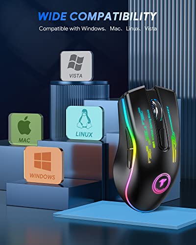 Tecurs Wireless Gaming Mouse - Wireless Mouse Gaming For Pc, Rgb Gaming Mice, 4800 Dpi Optical Sensor, Mouse Gaming Wireless, Mouse Rechargeable, Pc Mouse Gamer, Gaming Accessories, Black #TOP3