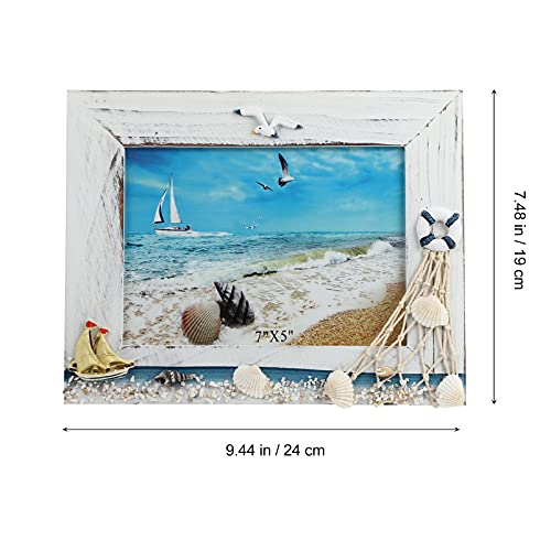 Vosarea Home Decor Nautical Photo Frame Beach Coastal Wooden Picture Holder With Ocean Ornaments Vintage Sculptural Photo Holder Art Tabletop Decorations Home Nautical Gifts Desk Decor #TOP4