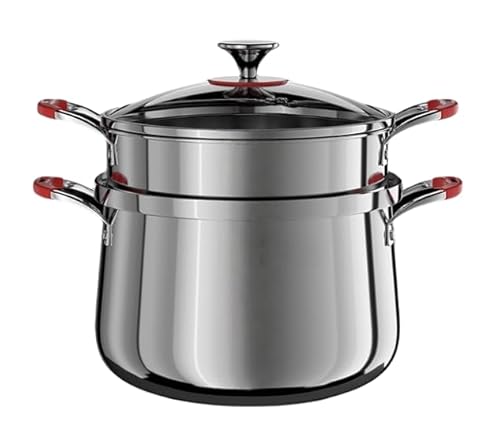 Olla de sopa multifunción de acero inoxidable 316, sin revestimiento, profunda y engrosada, para el hogar, gran capacidad, vaporizar, hervir, hacer sopa y guisar con tapa (22 cm con estante para vapor