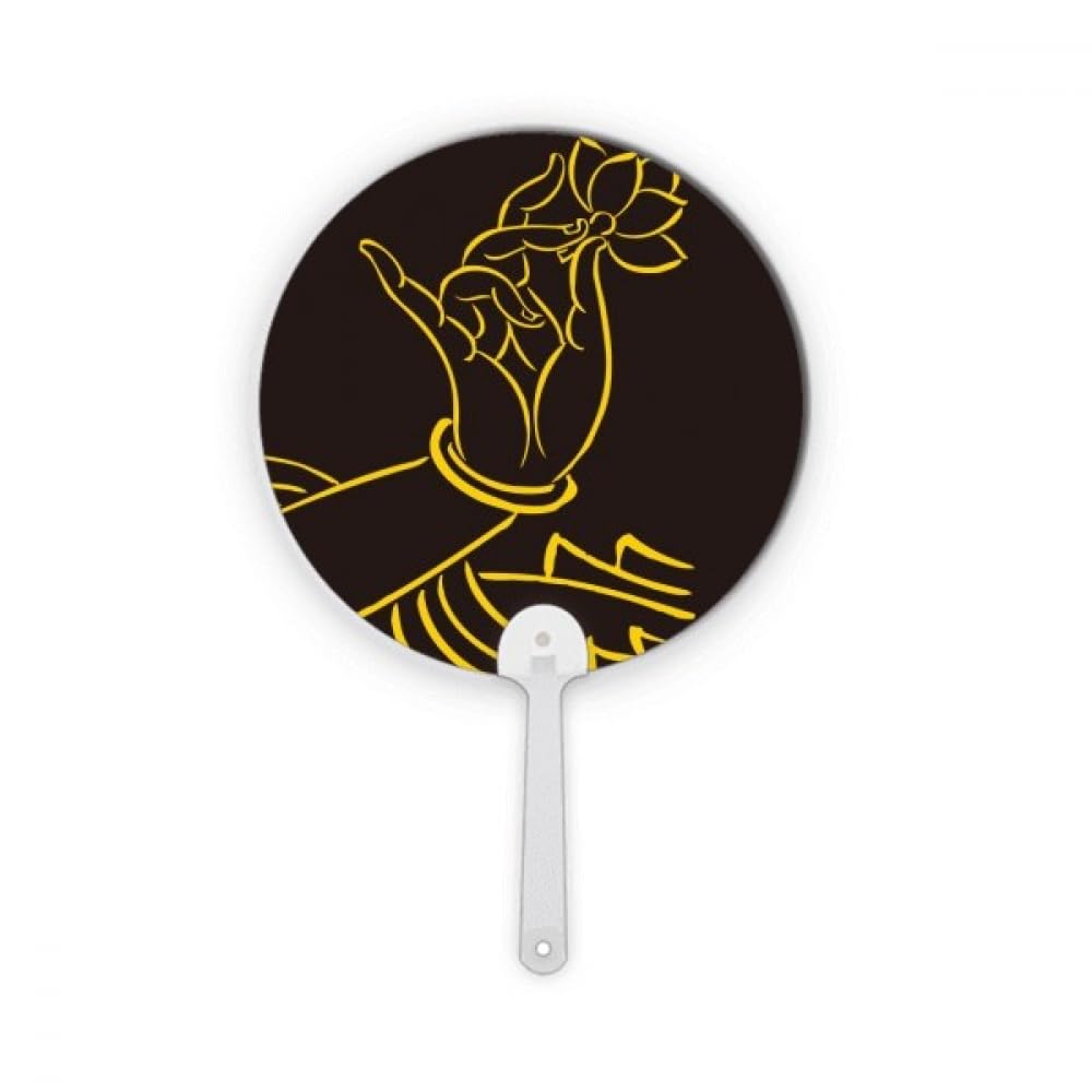 Éventail de décoration robuste en plastique rond motif lotus contre la chaleur
