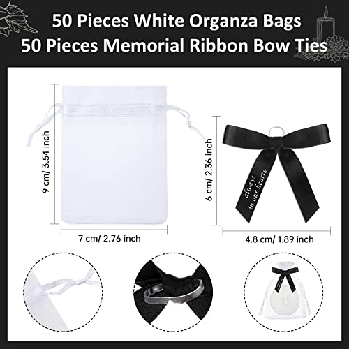 50 Set Funeral Favors Memorial Tealight Candles Unscented Candles Memorial Candles with Bowknots Funeral Ribbons and Organza Bags for Guest Condolence Bereavement Funeral Decor, Black and White