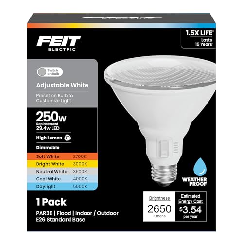 Feit Electric PAR38 LED Flood Light Bulb, 250W Eq, 5CCT, E26 Base